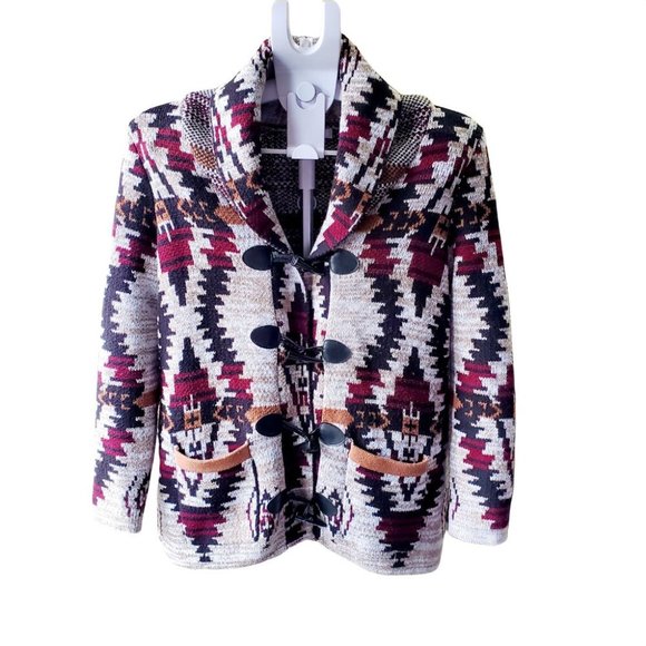 Vintage Aztec Tribal Toggle Tapestry Women's Jacket. Size Medium - Picture 8 of 10